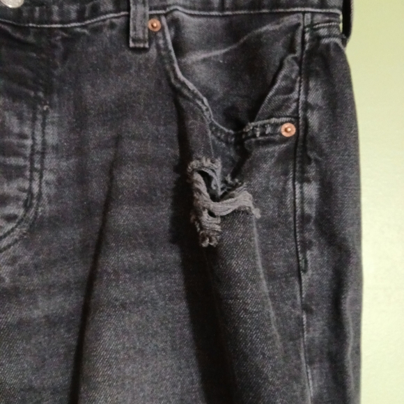 Old Navy High Rise Slouchy Straight Black Denim Jeans Size 14 Button Fly Grunge - Picture 12 of 13
